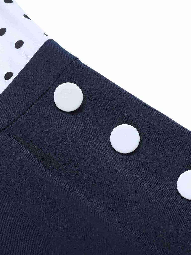 Blue 1940s Polka Dot Bow Lapel Jumpsuit
