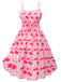 Pink 1950s Cherry Spaghetti Strap Dress