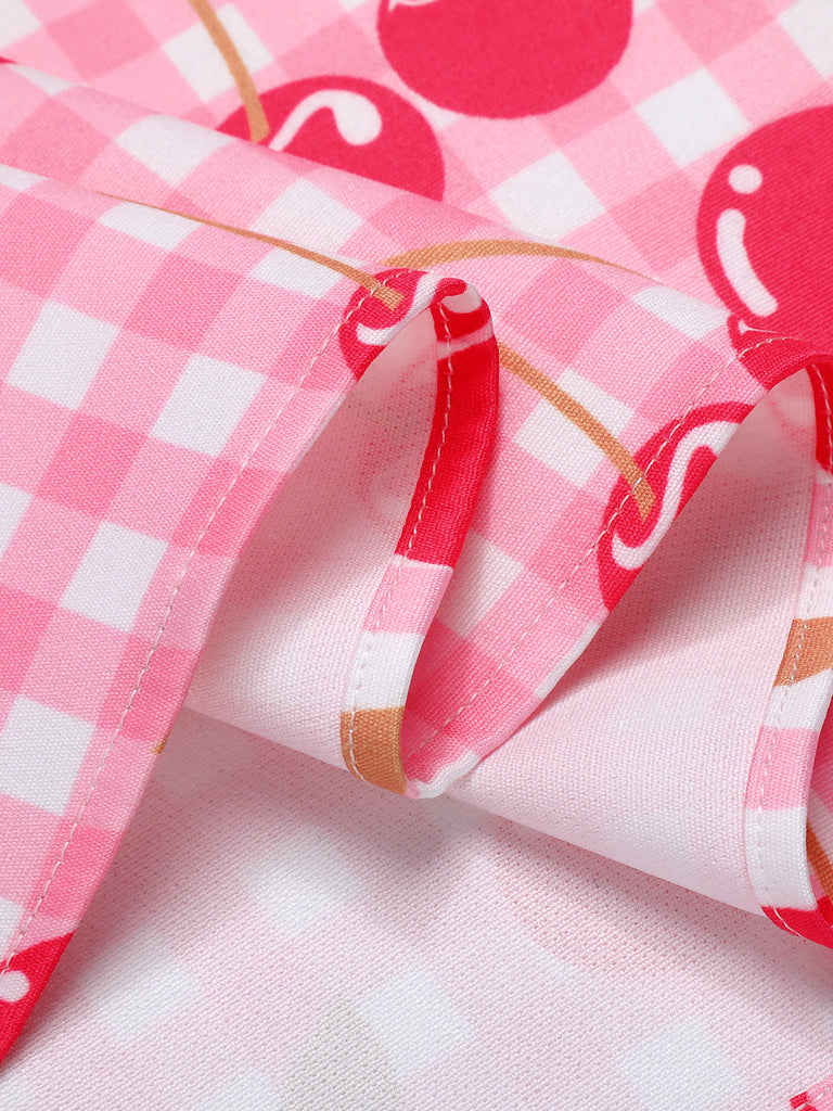 Pink 1950s Cherry Spaghetti Strap Dress