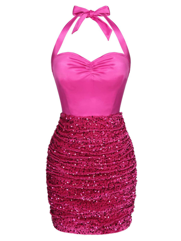 [Pre-Sale] Pink 1960s Halter Sequined Wrap Dress