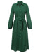 Green 1960s Lapel Loose Belted Dress