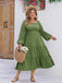 [Plus Size] Green 1950s Square Neck Solid Dress