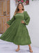 [Plus Size] Green 1950s Square Neck Solid Dress