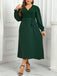 [Plus Size] Green 1940s V-Neck Solid Belted Dress