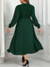 [Plus Size] Green 1940s V-Neck Solid Belted Dress