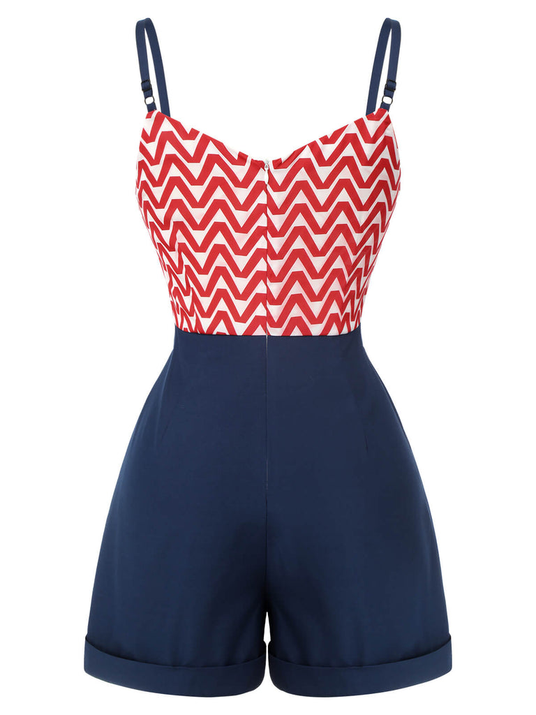 Red & Blue 1950s Chevron Stripe Strap Romper