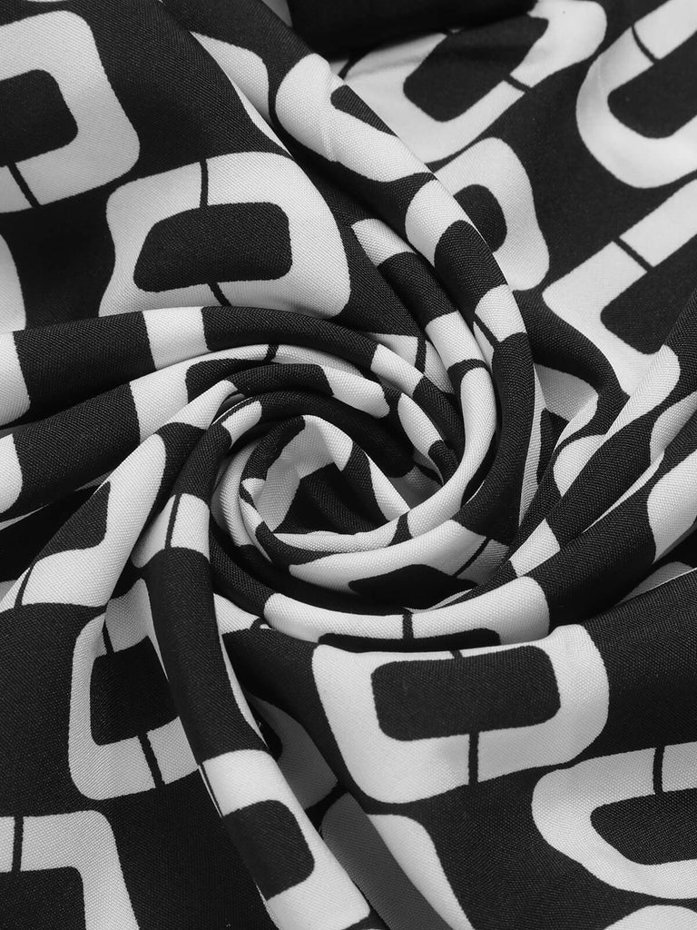 Black 1940s Geometric Patchwork Ribbon Blouse