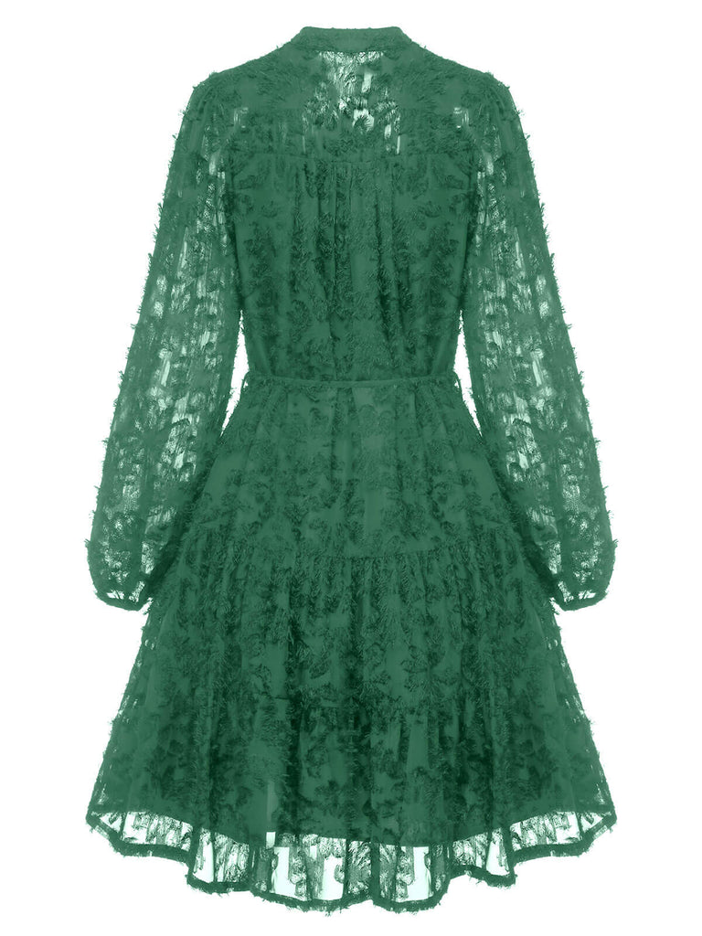 1950s Solid Floral Puff Lace Dress