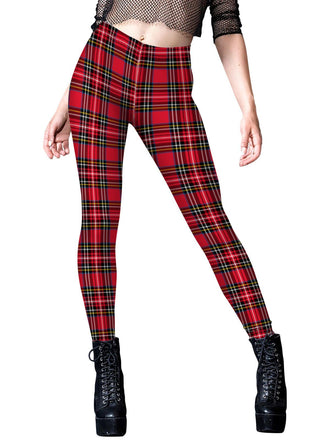 1960s Red Plaids Cute Leggings