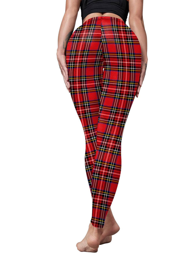 1960s Red Plaids Cute Leggings