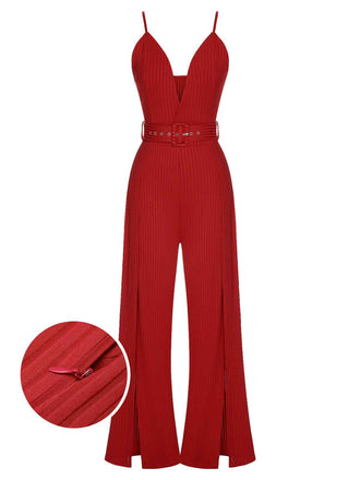 1930s Deep V-Neck Spaghetti Strap Wide-Leg Jumpsuit
