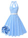 Light Blue 1950s Plaid Halter Swing Dress