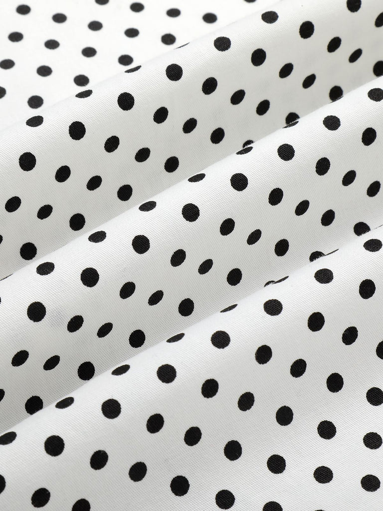 White 1960s Polka Dot Button Pencil Dress