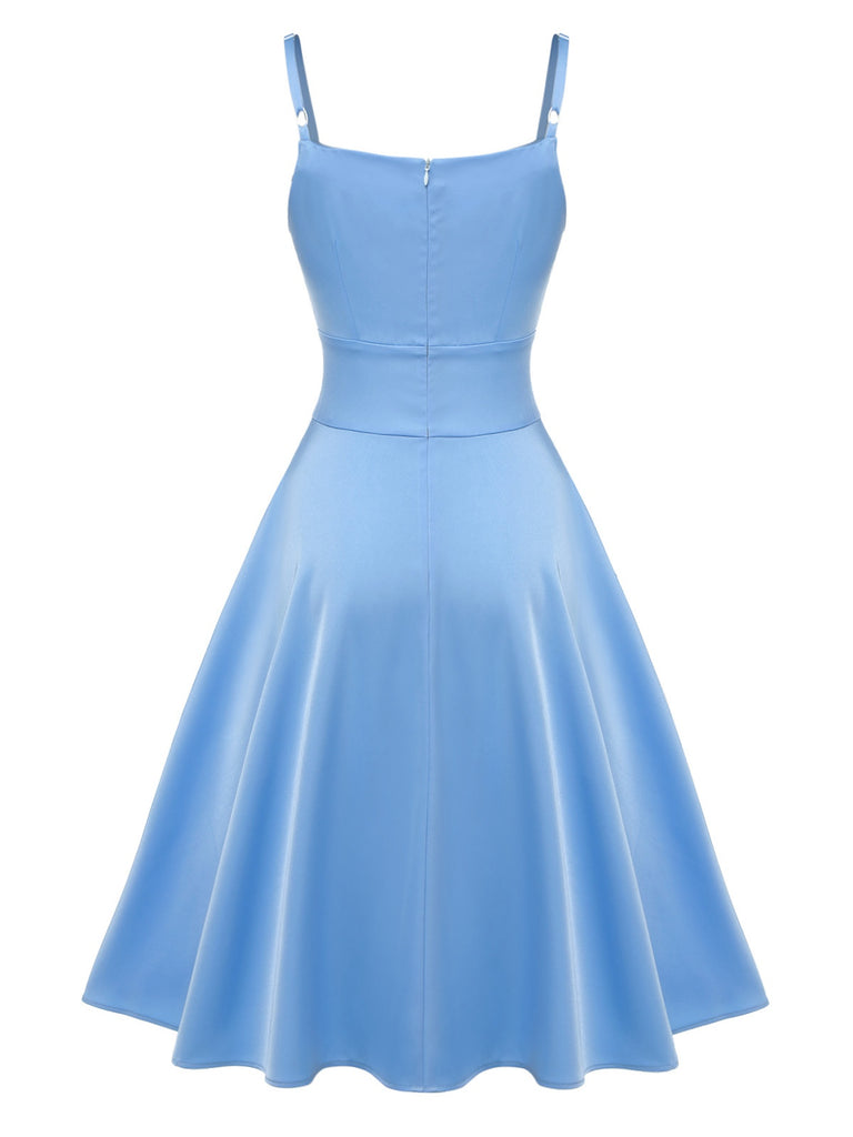 [Pre-Sale] Blue 1950s Spaghetti Straps Patchwork Dress