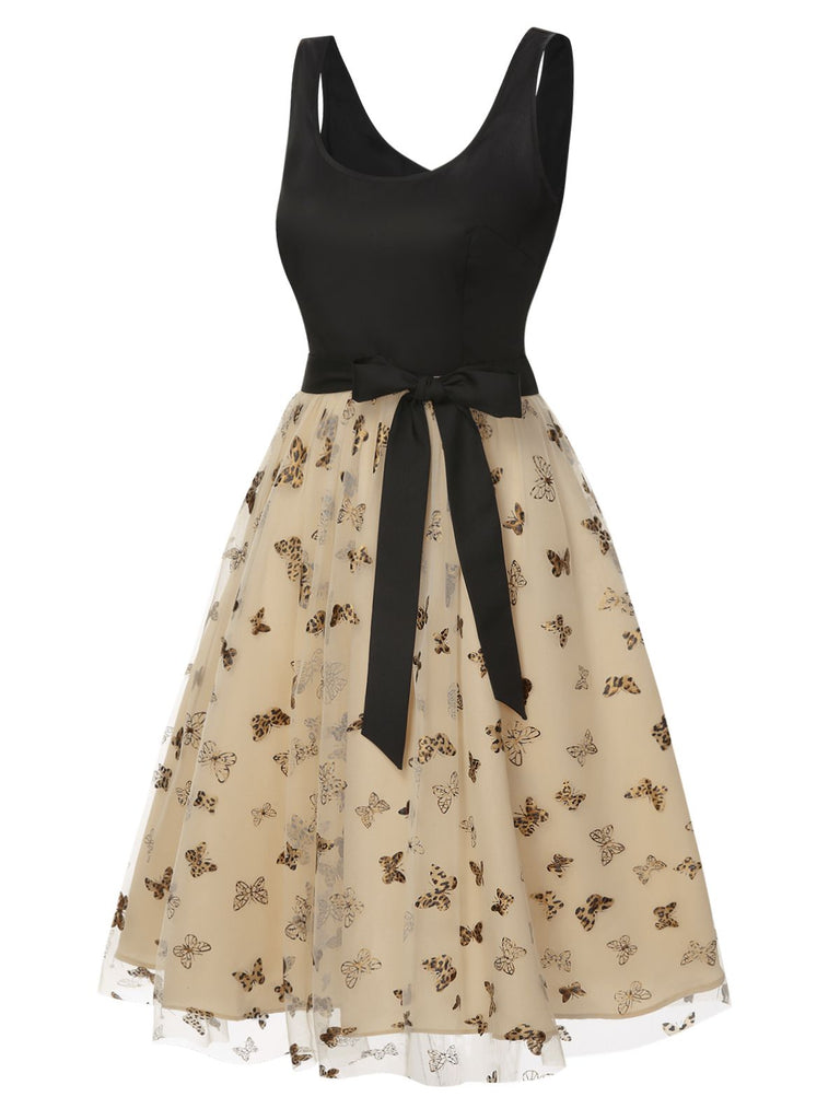 [Pre-Sale] Beige 1950s Mesh Butterfly Strap Dress