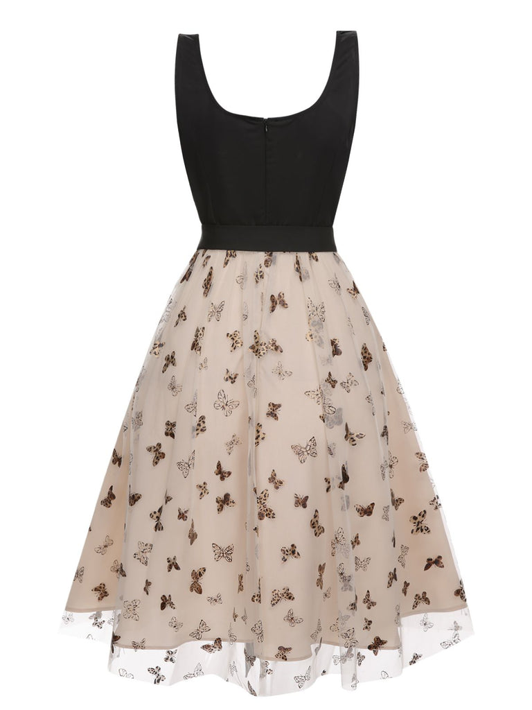 Beige 1950s Mesh Butterfly Strap Dress