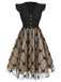 Black 1950s V-Neck Bow Mesh Dress