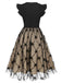 Black 1950s V-Neck Bow Mesh Dress