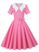 White Collar Polka Dot Swing Dress With Belt