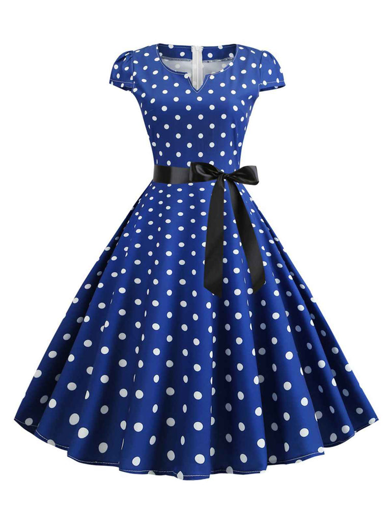 1950s Cap Sleeve Polka Dot Belted Dress