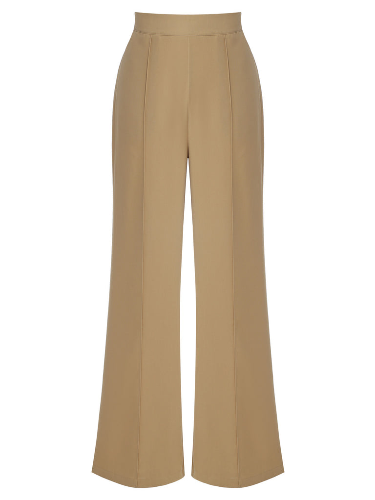 Khaki 1940s High Waist Wide Leg Pants