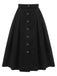 Black 1950s High-Waist Buttons A-Line Skirt