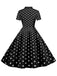 1950s Bow Collar Striped Dots Swing Dress