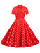 1950s Bow Collar Striped Dots Swing Dress