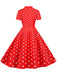 1950s Bow Collar Striped Dots Swing Dress