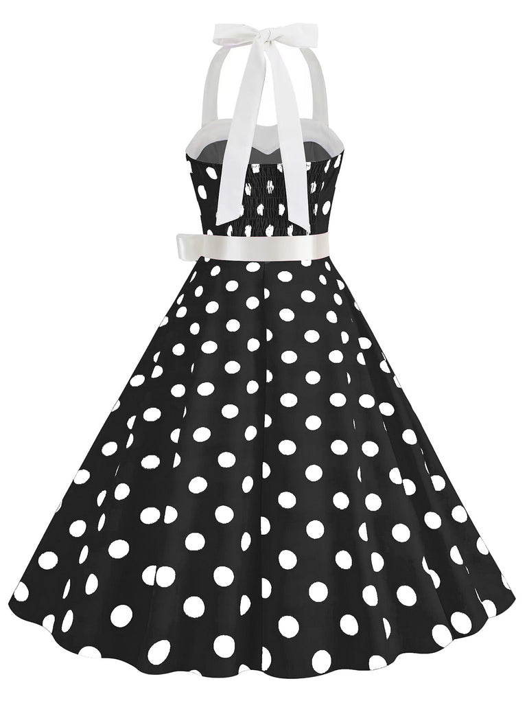 1950s Polka Dot Halter Belt Swing Dress