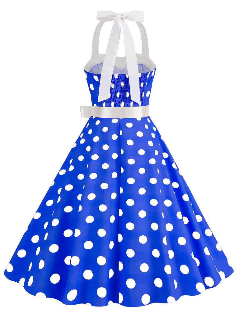 1950s Polka Dot Halter Belt Swing Dress