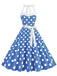1950s Polka Dot Halter Belt Swing Dress