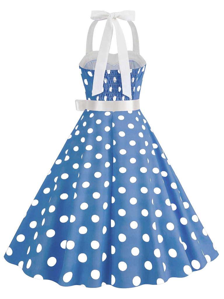 1950s Polka Dot Halter Belt Swing Dress