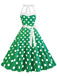 1950s Polka Dot Halter Belt Swing Dress