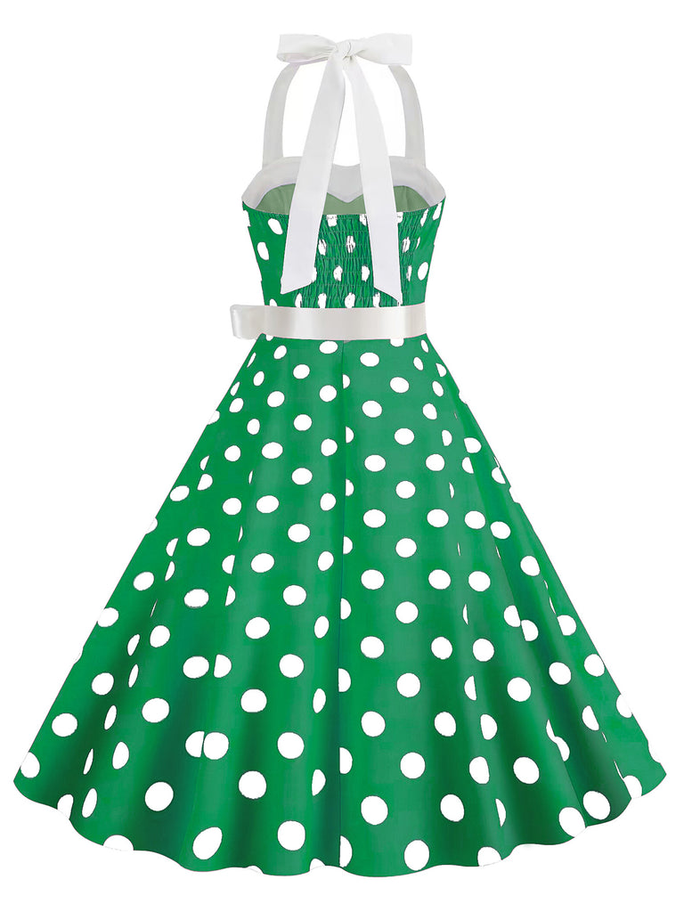 1950s Polka Dot Halter Belt Swing Dress