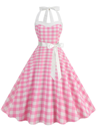 1950s Polka Dot Halter Belt Swing Dress