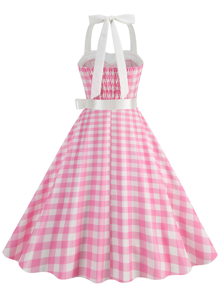 1950s Polka Dot Halter Belt Swing Dress