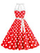 1950s Polka Dot Halter Belt Swing Dress