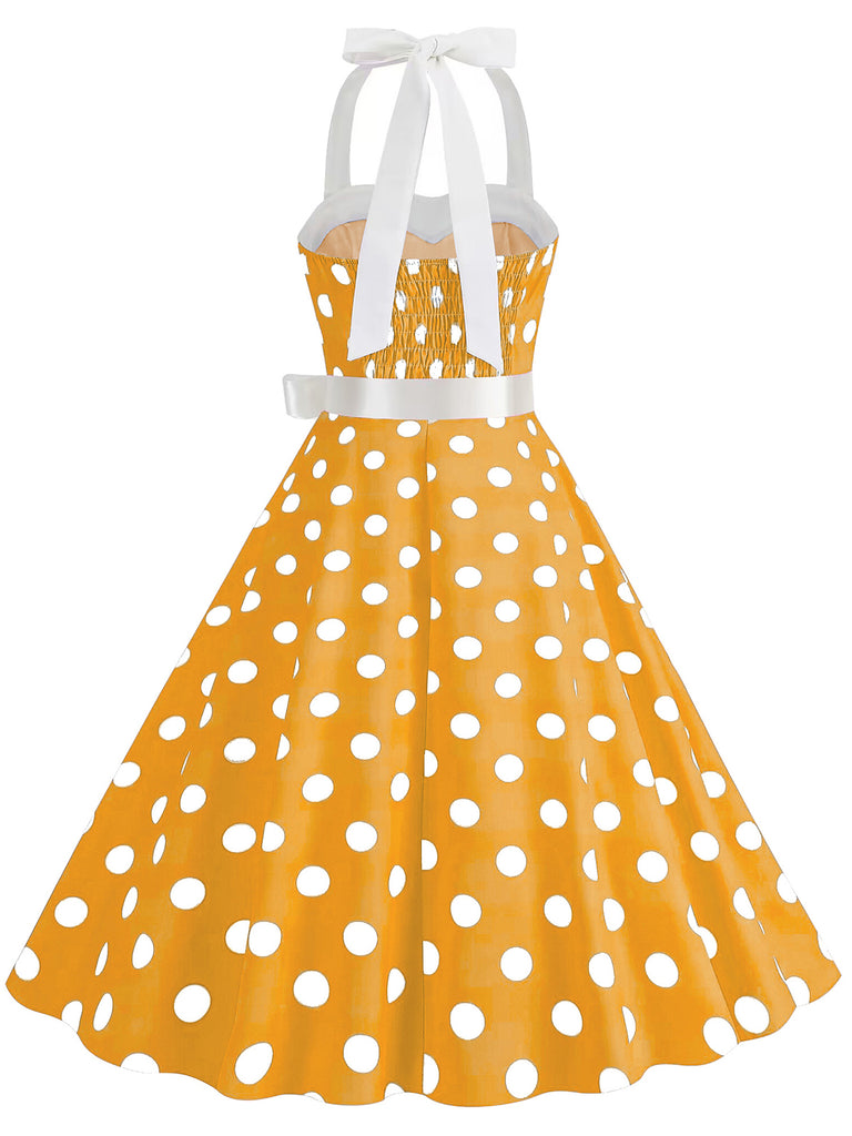 1950s Polka Dot Halter Belt Swing Dress