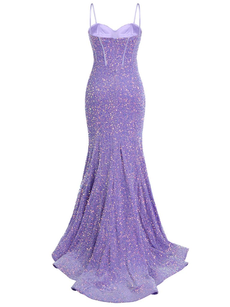 Lavender 1920s Sequined Corset Mermaid Dress