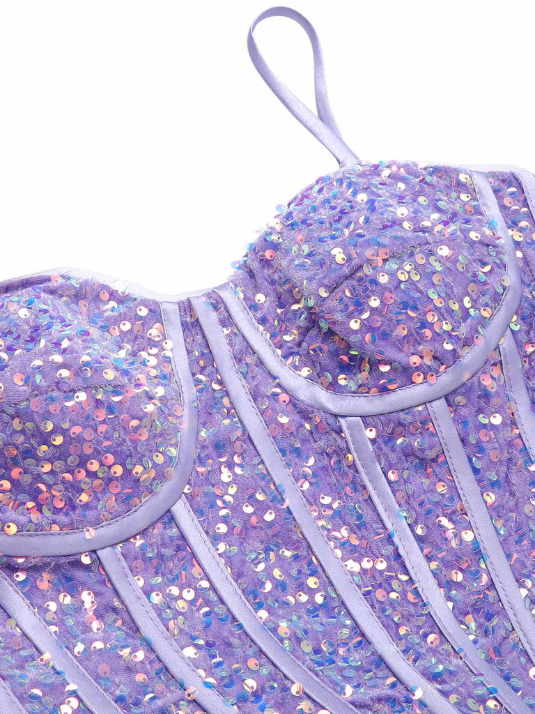 Lavender 1920s Sequined Corset Mermaid Dress