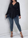 [Plus Size] Black 1950s Solid V-Neck Irregular Hem Top