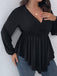 [Plus Size] Black 1950s Solid V-Neck Irregular Hem Top