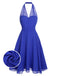 Blue 1950s Solid Chiffon Halter Dress