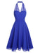 Blue 1950s Solid Chiffon Halter Dress