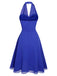 Blue 1950s Solid Chiffon Halter Dress