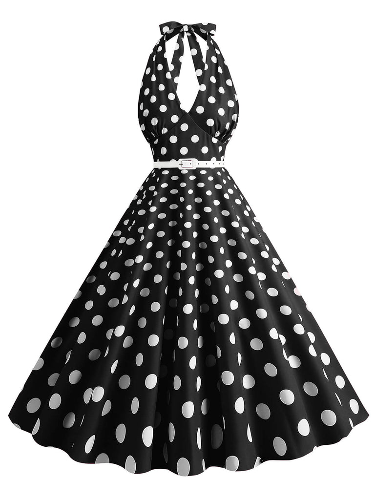 1950s Halter Polka Dot Print Swing Dress