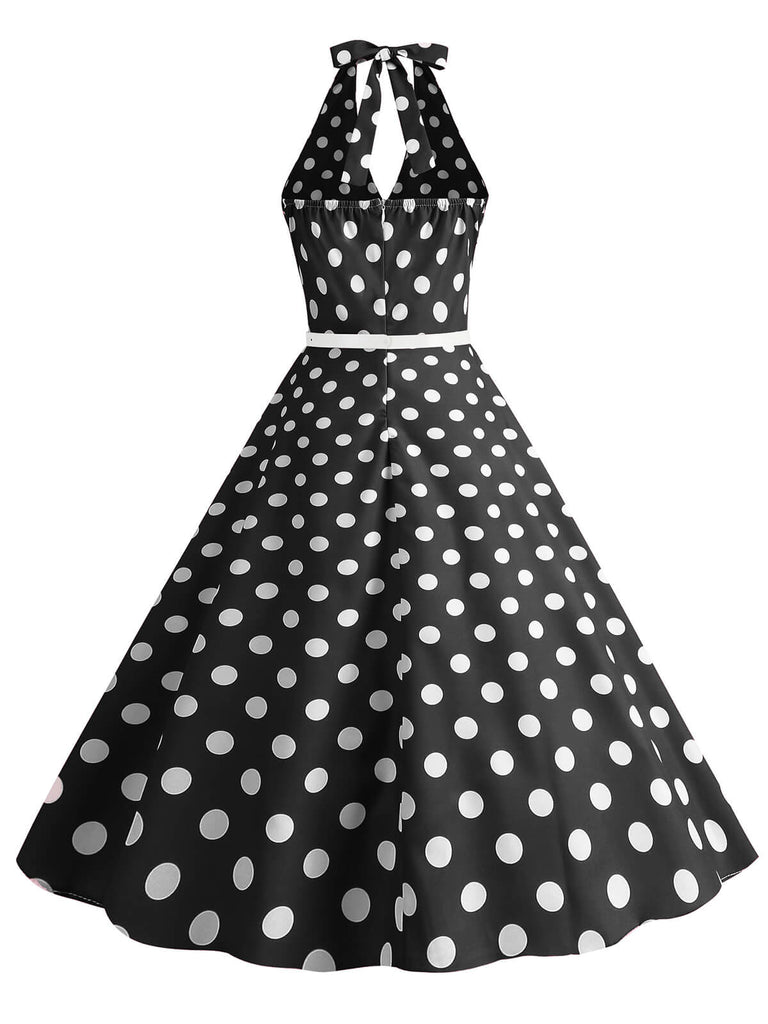 1950s Halter Polka Dot Print Swing Dress