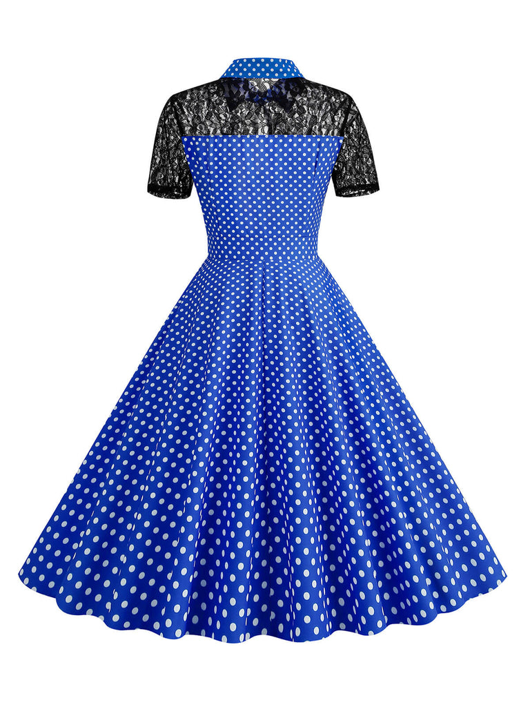 1950s Mesh Patchwork Polka Dot Dress