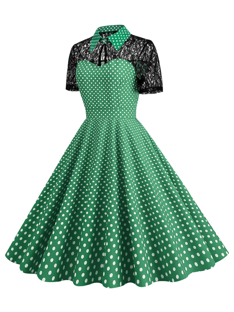 1950s Mesh Patchwork Polka Dot Dress